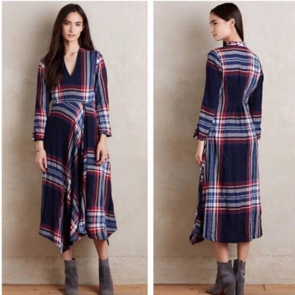 Anthropologie Isabella Sinclair Tartan Plaid Moc Maxi Wrap Dress